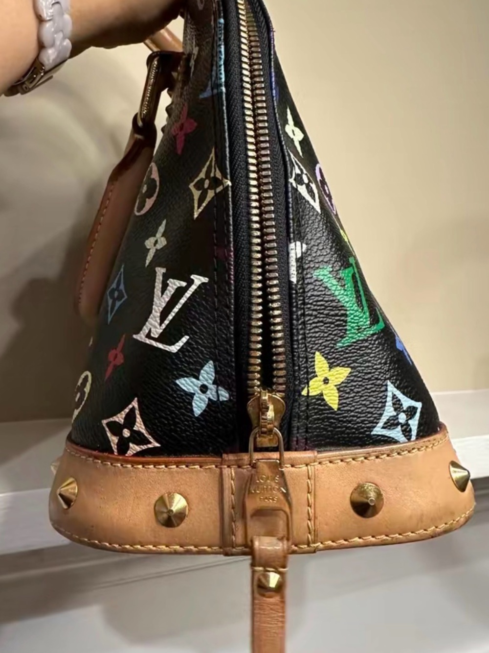 Louis Vuitton Black Multicolor Monogram Alma Satchel with Natural Leather Trim - Picture 6 of 8